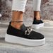 Women's Chain Decor Breathable Mesh Air Round Toe Flat Shoes, Girl's Slip On Loafers Women's Shoes_vogvips.com