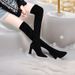 High Over-the-Knee Suede Chunky Heel Fleece-Lined Knee-High Pointed Toe Slimming Stretch Boots_vogvips.com