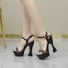 European American Nightclub Ultra-high Heel Sandals With Chunky Heels, Waterproof Platform, Thick Sole, Rhinestone_vogvips.com