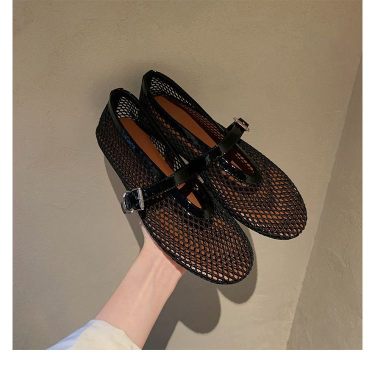 Cowhide Version ~ Stunning Mesh Genuine Leather Hollow Mary Jane For Women Soft Sole Flat Sandals Fishnet Shoes Loafers_vogvips.com