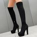 Slimming Over-the-Knee Boots Wom, High Heel Round Toe, Chunky Heel, Leg-Slimming Elastic Long Boots, Plus Size For_vogvips.com