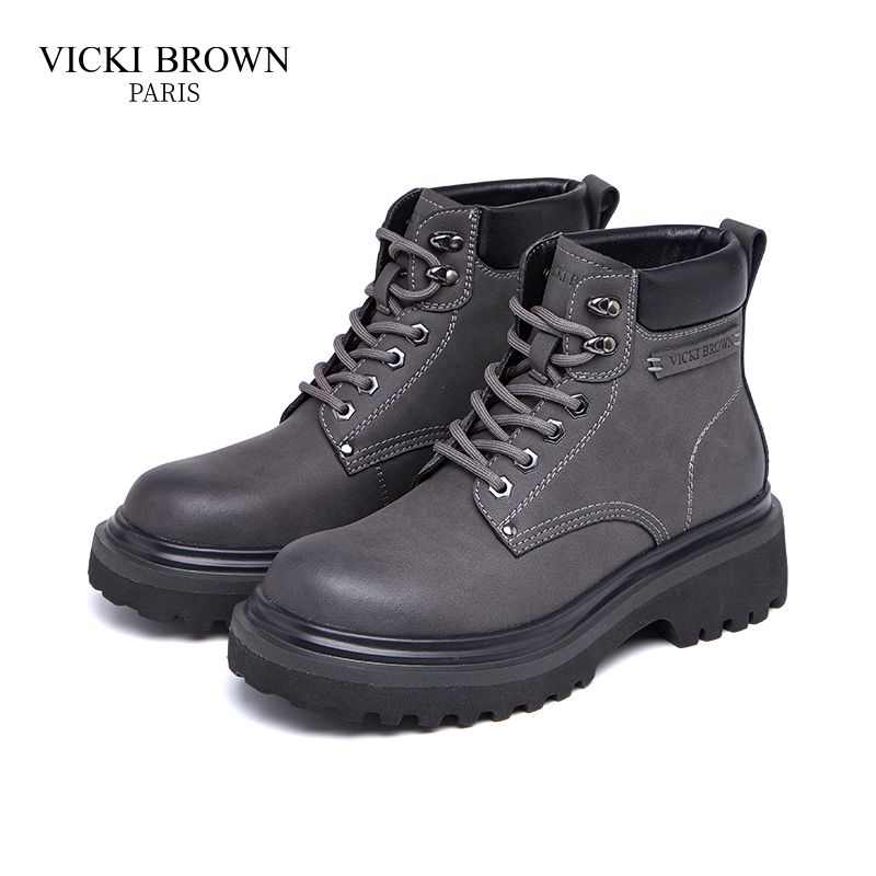 VICKI BROWN Men's Genuine Leather Platform Combat Boots, Soft Padded Insole Comfort Non-Slip Lug Sole Casual Outdoor Ankle Work Boot_vogvips.com