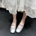 silver Vintage Style French Ballet Shoes With Bowknot, Square Toe, Shallow Mouth, Soft Mary Jane Flats For Women_vogvips.com