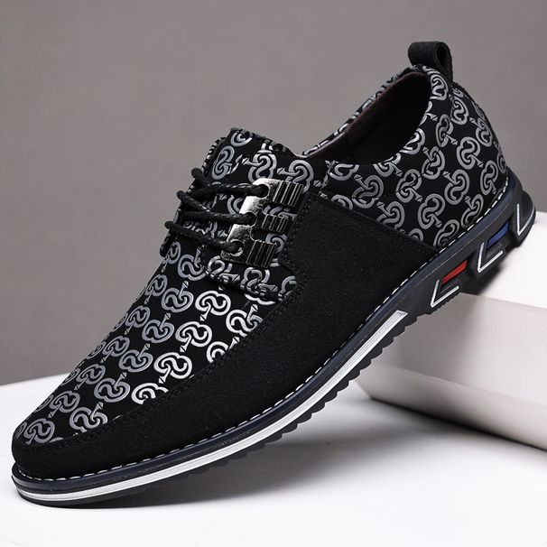 The DM39092 Polyurethane Men's Casual Shoes White Print On Black Cloth, Choose Size And Tell Seller_vogvips.com