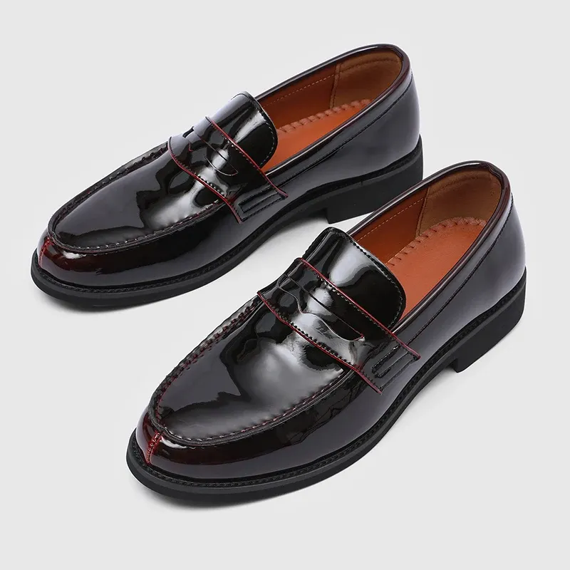 Hot Luxury Slip On Dress Genuine Italian Loafer Shoes For Black Patent Leather Formal Oxford Men Wedding_vogvips.com