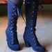 Autumn Winter Wish Cross-Border Mid-Calf Women's Boots Flat Toe Chunky Heel Front Lace-Up Ridin Heiht_vogvips.com