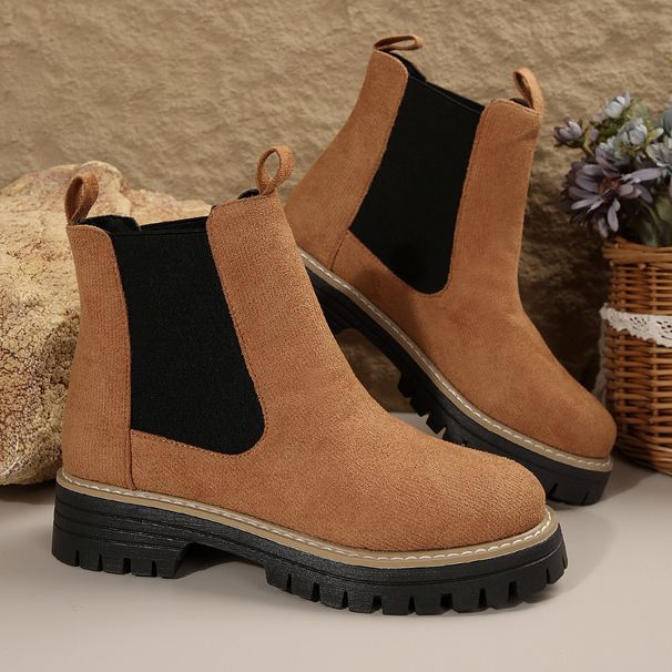 Chelsea Boots Casual Slip-On Ankle Boots With Thick Sole, Round Toe & Anti-Slip Rubber Outsole For Winter, Fashionable Martin Style_vogvips.com