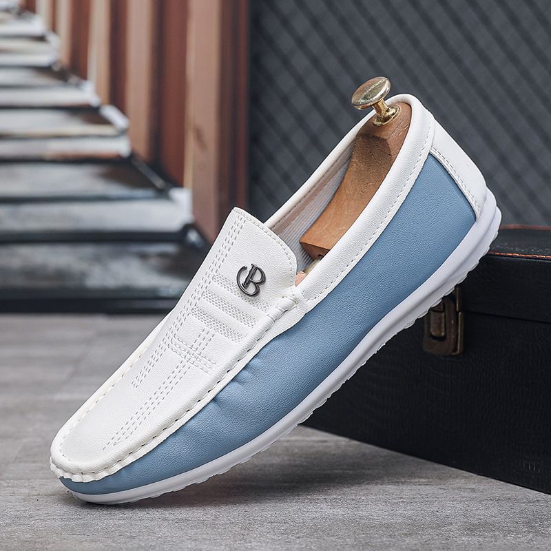 The new men's shoes trend casual white bean shoes all match foot soft leather soft sole loafers men's shoes_vogvips.com