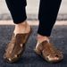 Men Slides Genuine Leather Slippers Loafers Casual Flats Keep Toe Beach Sandals Home Mules Black Shoes Soft_vogvips.com