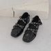 Sheepskin Version Red Bowknot Small Shoes For Women Autumn Genuine Leather Retro Shallow Mouth Rivet Ballet Flat Shoes_vogvips.com