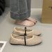 Single Shoes Women's Hollow Woven Breathable Fishing Net Gauze Flat Bottom Shallow Mouth French Mary Jane Sandals_vogvips.com