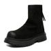 Pleated Design Short Boots Rear Zipper Round Head Polished Inverted Boots Thin Thick-soled Matte Locomotive Boots_vogvips.com