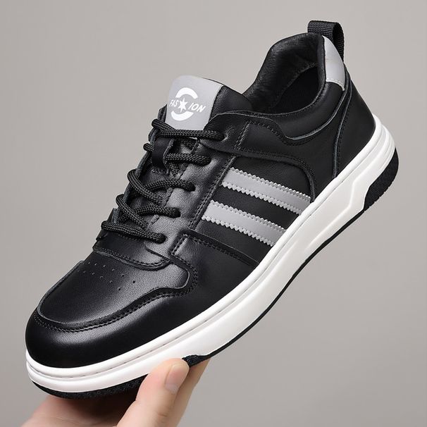 Men's Genuine Leather Sneakers Breathable Casual Sports Shoes Fashion White Board Shoes Flat Comfortable Walking Shoes Trendy Street Style_vogvips.com