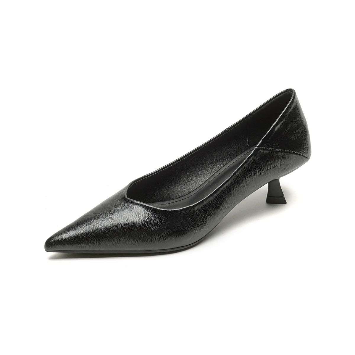 Black Commuter Work Shoes Light Mouth Stiletto Single Shoes Women's Soft-soled Cat Heel Temperament High Heels_vogvips.com