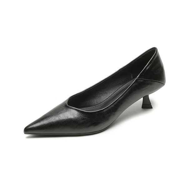 Black Commuter Work Shoes Light Mouth Stiletto Single Shoes Women's Soft-soled Cat Heel Temperament High Heels_vogvips.com