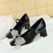 5298-H65 Banquet Mary Jane Thick Heels Shallow Mouth Square Head Sparkling Butterfly Knot One Strap Middle Order Shoes_vogvips.com
