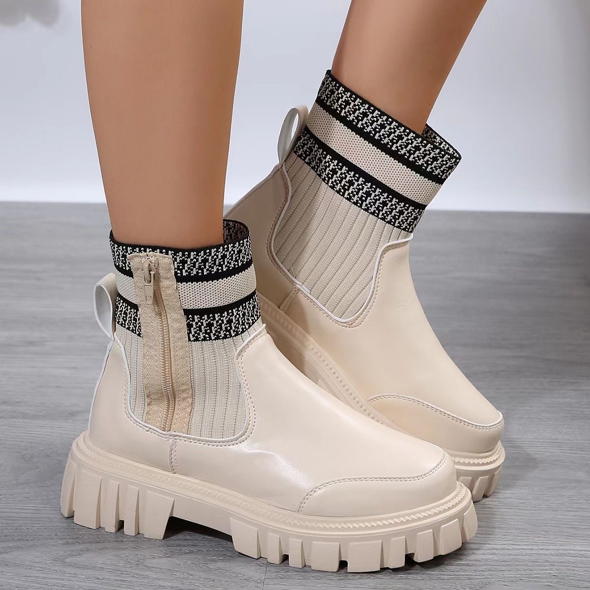 Thick For Women Size, Warm Knit, Thick Soled Martin Boots In New Plus Size_vogvips.com