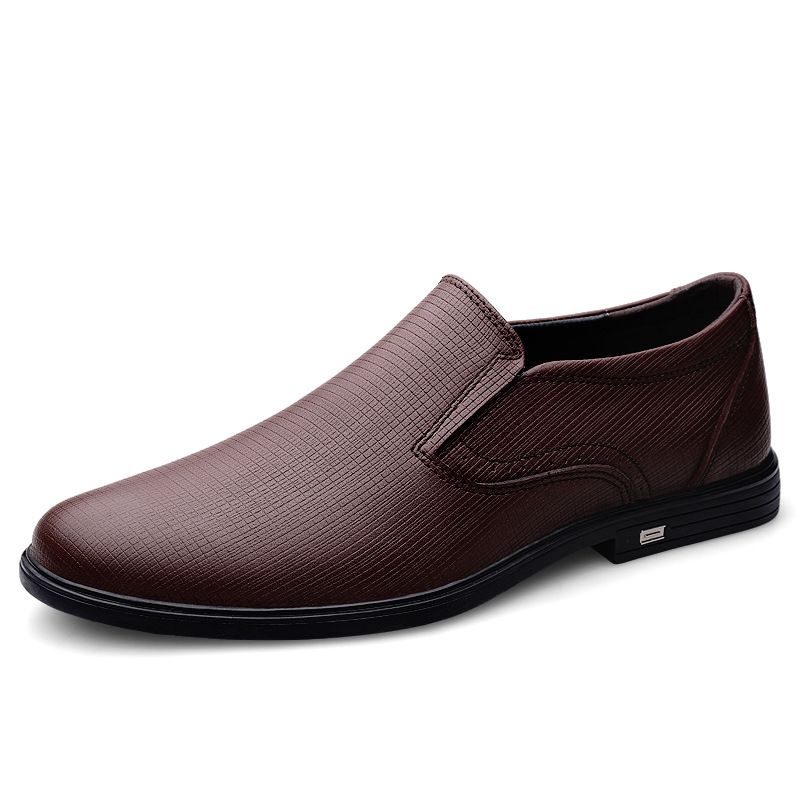 Men's Leather Shoes Style Low-top Retro Round Head Leather Shoes Dress Foot Loafers_vogvips.com