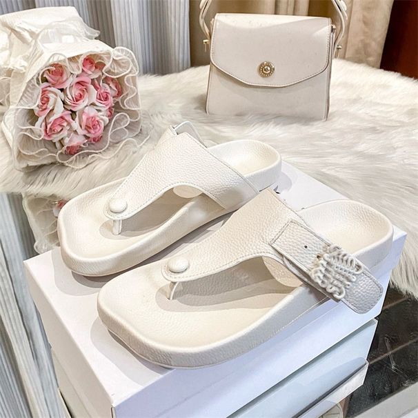 Luoyi Women's Flip-Flops 2025 Summer New Model With Metal Buckle, Open-Toed, Hollow Design, Comfortable For Daily Wear_vogvips.com