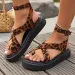 Women's Leopard Print Platform Sandals Ankle Buckle Strap Crisscross Open Toe Summer Shoes Daily Outfit_vogvips.com