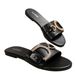 Women's Fashionable Slippers Round Toe Flat Sandals Solid Color Metallic Decoration Classic Versatile_vogvips.com