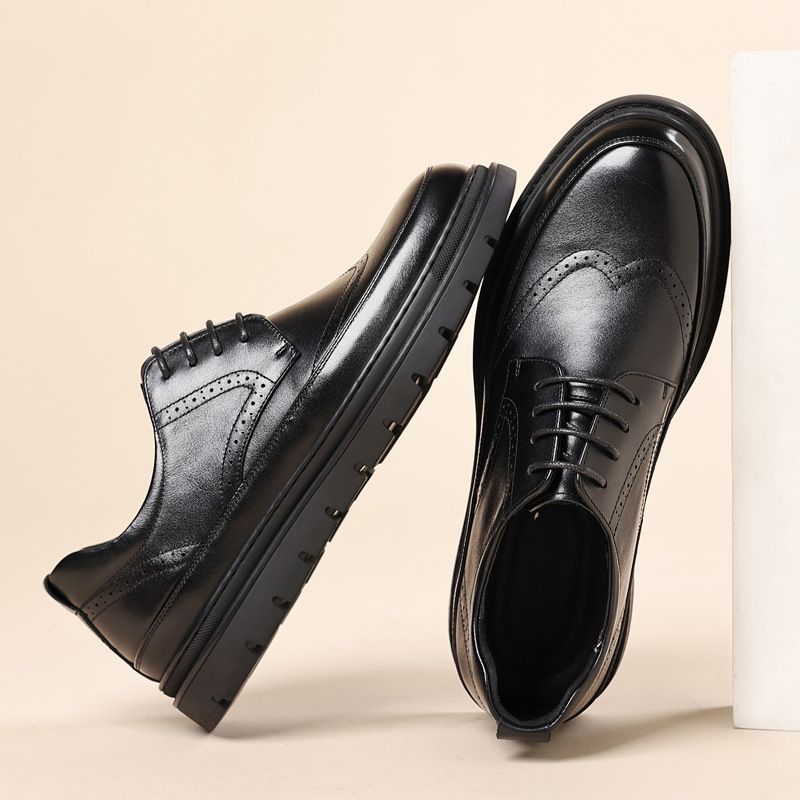 Euro Step Business Men New Casual Genuine Leather Soft Sole Men's Loafers Height Increasing Wear-resistant Brogue Cowhide Shoes_vogvips.com