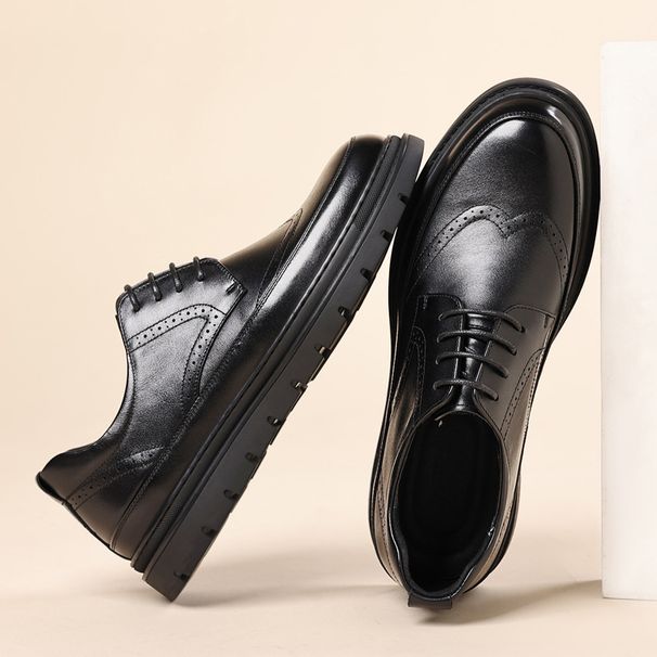Euro Step Business Men New Casual Genuine Leather Soft Sole Men's Loafers Height Increasing Wear-resistant Brogue Cowhide Shoes_vogvips.com