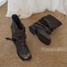 Women's 2025 New Style Cowhide Oversized Pleated Slouch Boots, Western Cowboy Boots, Riding Boots, Chunky Heel Ankle Boots_vogvips.com