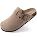 Shevalues Genuine Suede Clogs For Women Cork Footbed Sandals Leather Mules Potato Shoes With Arch Support_vogvips.com