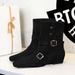 8628-1 Western-style Short With A Retro Square Toe, Belt Buckle, Chunky Heel, Suede, Foldable, Dual-use, Thin Single_vogvips.com