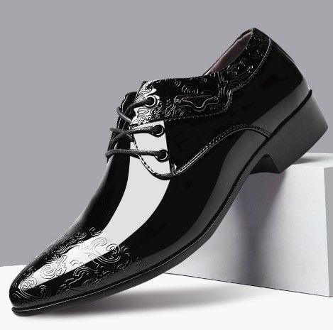 New Shiny Business Dress Leather Fashionable Casual Shoes, Men's Plus Size Lace Up, Wear-resistant And Breathable_vogvips.com