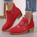 Women's 2024 Autumn Winter New V-Cut Embroidery Chunky Heel Side Zipper Riding Boots Low-Cut Pointed Toe Western Fashion_vogvips.com