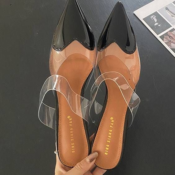 Transparent Heart-Pointed Toe High Heels - 8CM Chunky Heel Mule Shoes For Women, Breathable PU Lining & Rubber Sole_vogvips.com