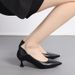 wangjia Wangjia For Women Sole Black High Heels Stiletto Professional Attire Pointed Toe Low Heel Soft Leather_vogvips.com