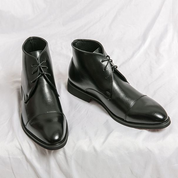 Men's Stylish High-Top Pointed Toe Dress Boots - Faux Leather Oxford Shoes For Business & Casual Wear (Black/Brown)_vogvips.com