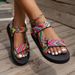 Women's Flat Sandals Large Size Thick Soled Flat Sandals For Women 2025 New Color Blocked Velcro Family Style Beach Shoes_vogvips.com