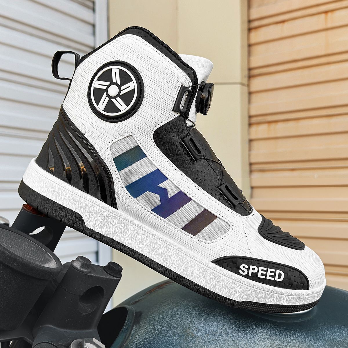 Men's Motorcycle Shoes, Non Slip Hight Top Durable Comfy Boots For Men's Winter Outdoor Riding Activities Camping Outdoor_vogvips.com