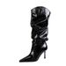 919-32 Women's Long With Pointed Toe, Thin Heel, Ruched Design, Loose Fit, Wide Shaft, Over-the-Knee High , Knight_vogvips.com
