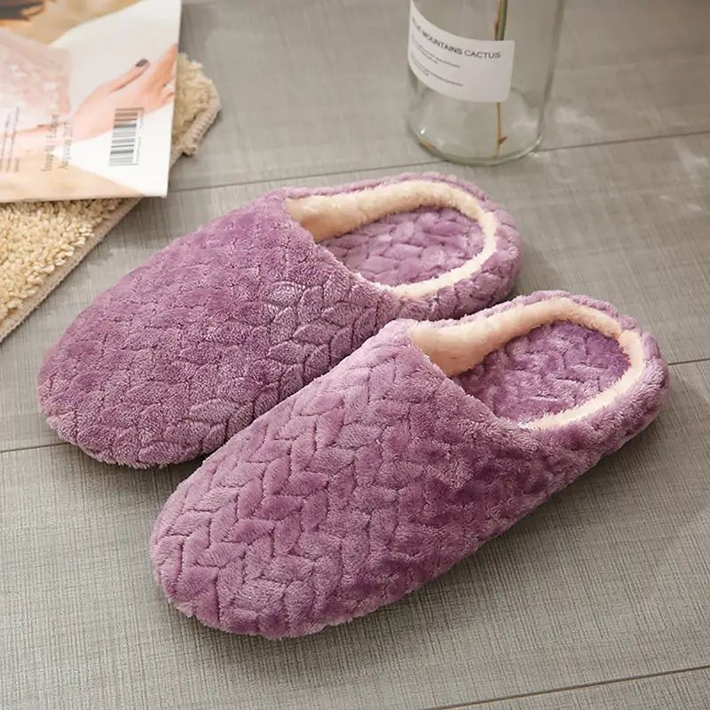 Unisex Fluffy Home Slippers Soft Lightweight Anti Slip Comfortable Indoor Slides For Autumn Winter_vogvips.com