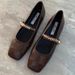 One-Strap Brown Flats New 2024 Spring And Autumn Flat French Style -inspired Square-Toed Mary Jane Shoes For Women_vogvips.com
