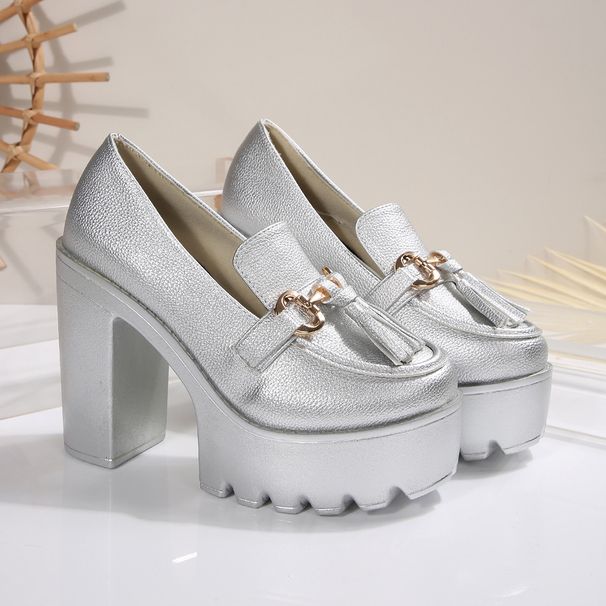 Petite Women's High Heeled Shoes Tassel And Metal Embellishment Chunky Heel Plus Size Professional Style_vogvips.com