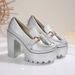 Petite Women's High Heeled Shoes Tassel And Metal Embellishment Chunky Heel Plus Size Professional Style_vogvips.com