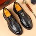 New Fashion Men's British Black Business Casual Loafer Shoes Daily Driving Office Leather Shoes One Foot Pedal Lazy Brown Banquet Dress Wedding Men's_vogvips.com