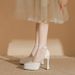 Runway Mary Jane Heels - Platform Chunky Heel Shoes With Buckle Strap | Square-Toe Chunky Heel Mules In Cream White_vogvips.com