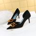 6168-A2 Style Fashionable Slim Fit Women's Singles Shoes With High Heels And Shallow Side Hollow Metal Buckle Decoration_vogvips.com