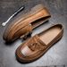 Euro Step Fashion Tassel Men's Handmade Top Layer Cowhide Casual British Loafers Slip-On Driving Shoes_vogvips.com