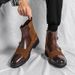 Men's British Style Brogue Ankle Boots - Vintage Pointed Toe Chelsea Boots With Side Zipper For Business Casual & Smart Outfits_vogvips.com