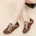 Retro Artistic Style Color-Blocked German Training Shoes For Women, New Round-Toe Design, Comfortable, Lightweight,_vogvips.com