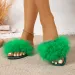 Trendy Summer 2026s New Flat Furry For Women Elegant Fashionable And Versatile Feather Slippers Black Green Large Sizes_vogvips.com