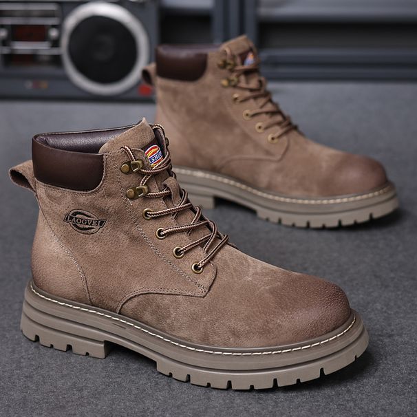 Men's Retro British Style High-Top Martin Boots With Fleece Lining, Slip-Resistant & Lightweight For Casual Wear_vogvips.com